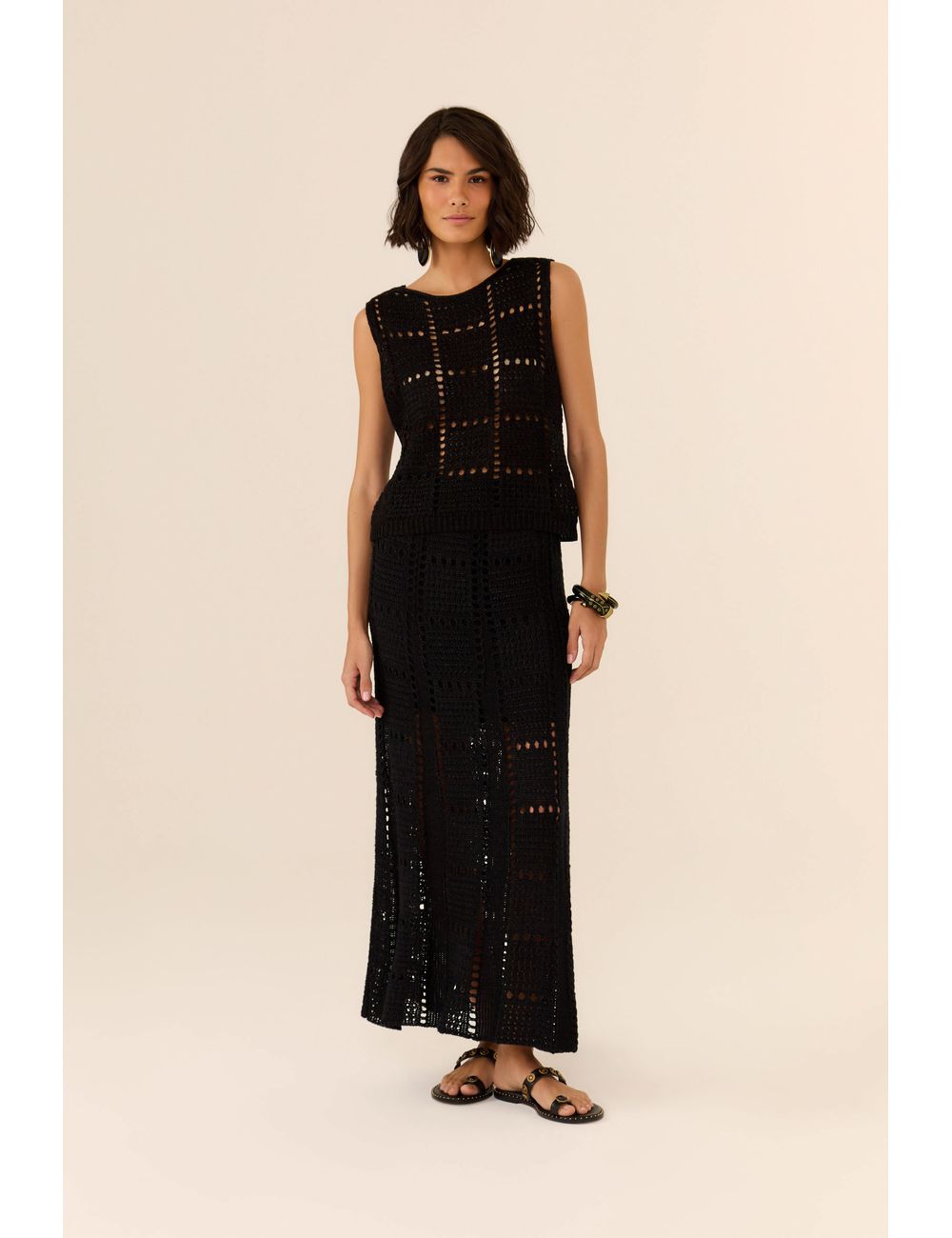 Saia Tricot Midi Crochet