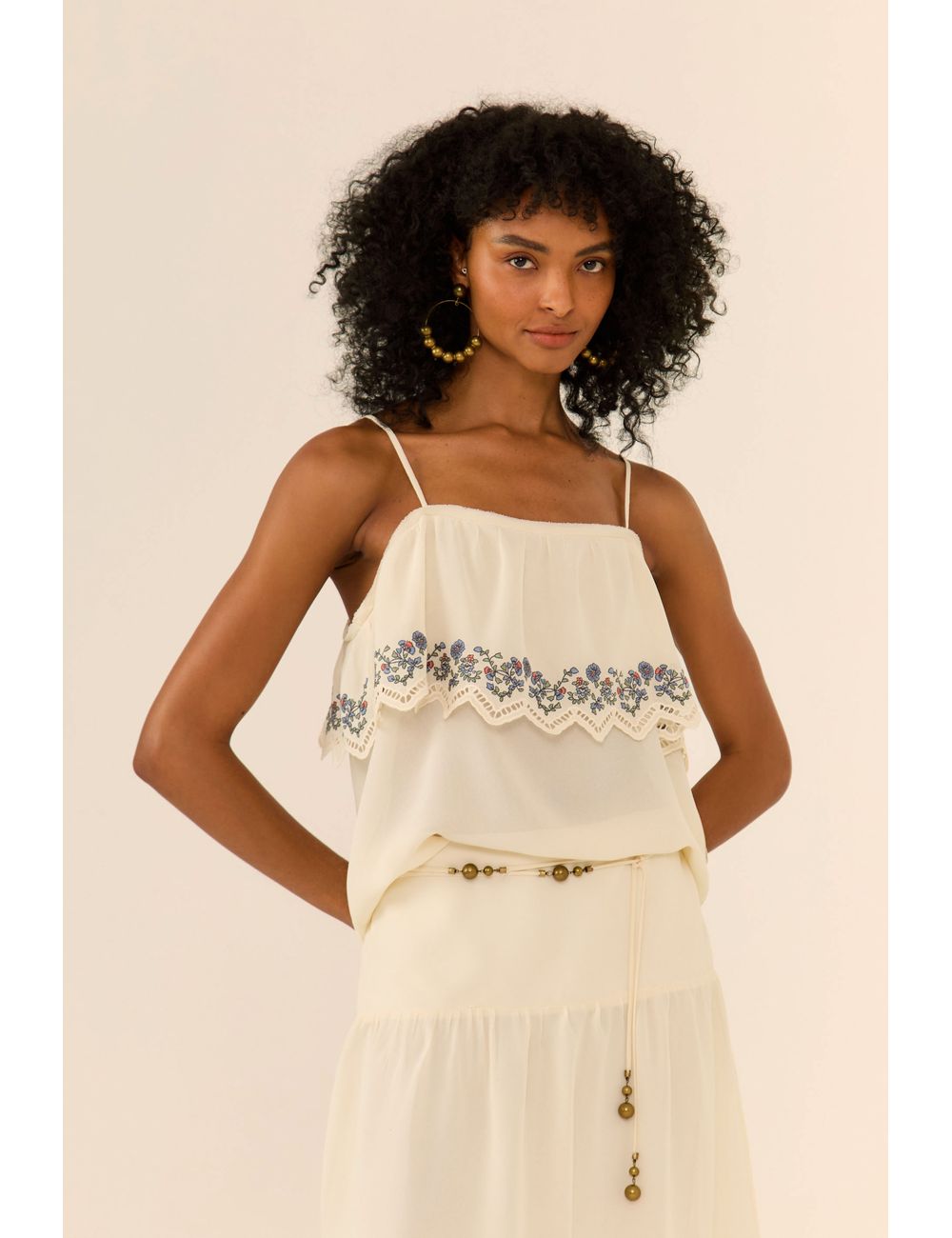 Blusa De Alça Ggt Decote Bordado