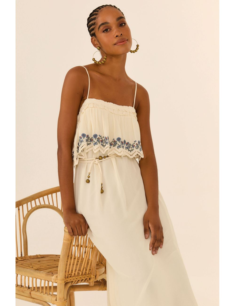 Vestido Midi Ggt Decote Bordado