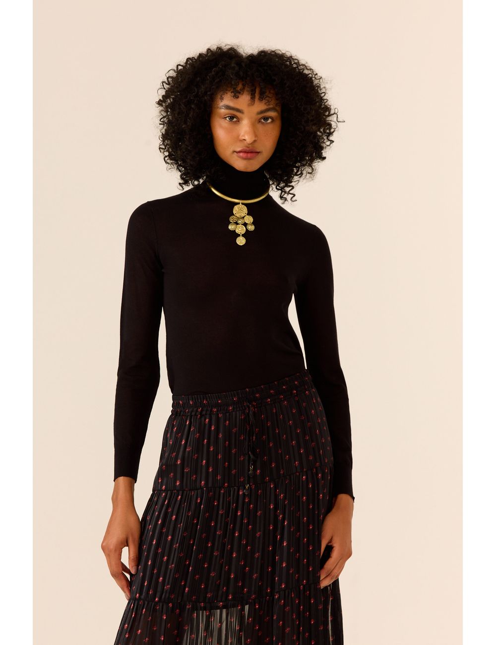 Blusa Tricot Transparência Gola Alta