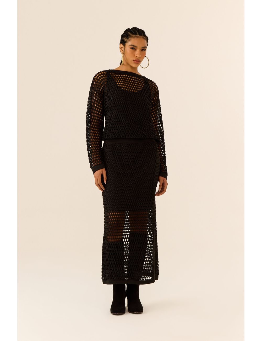 Saia Tricot Ponto Telado