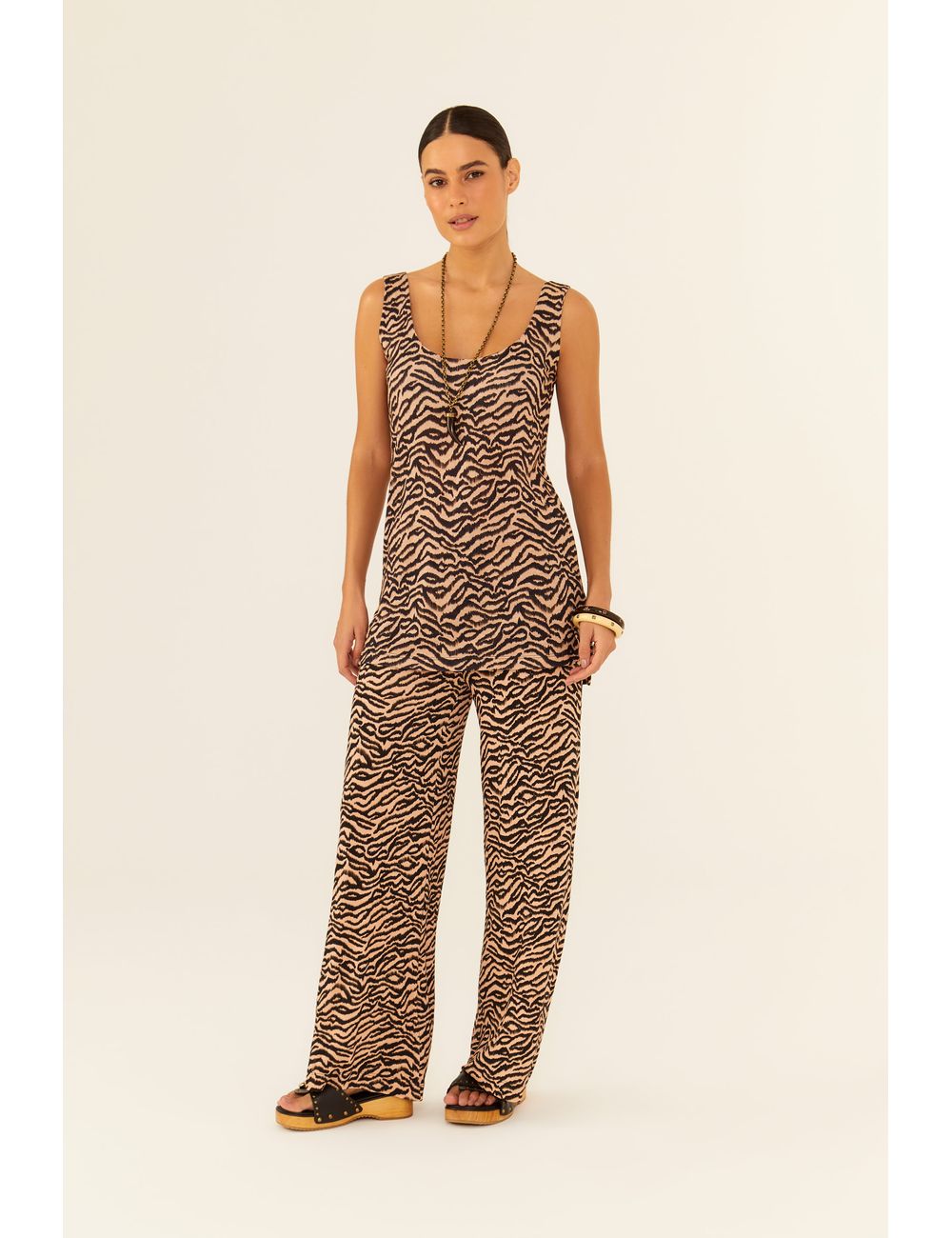 Calça Pantalona Estampa Rajado