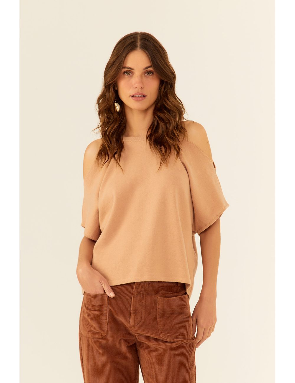 Blusa Tricot Cout Out Ombro