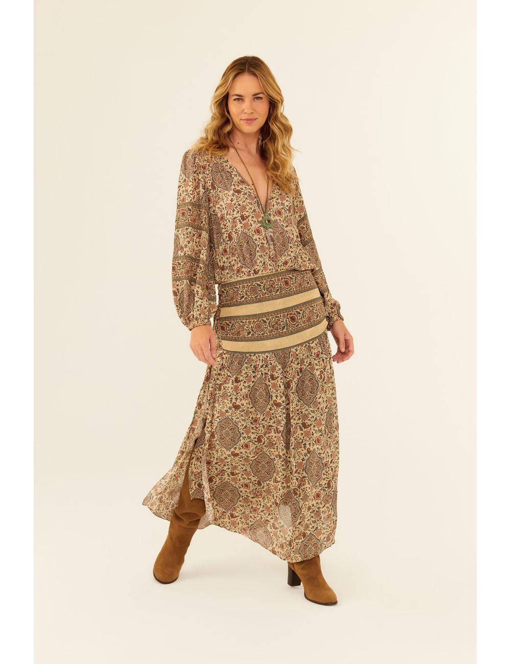 Vestido Midi Ggt Estampa Valência Corrido