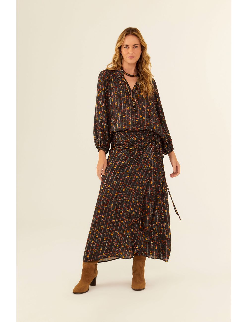 Saia Midi Estampa Jardim