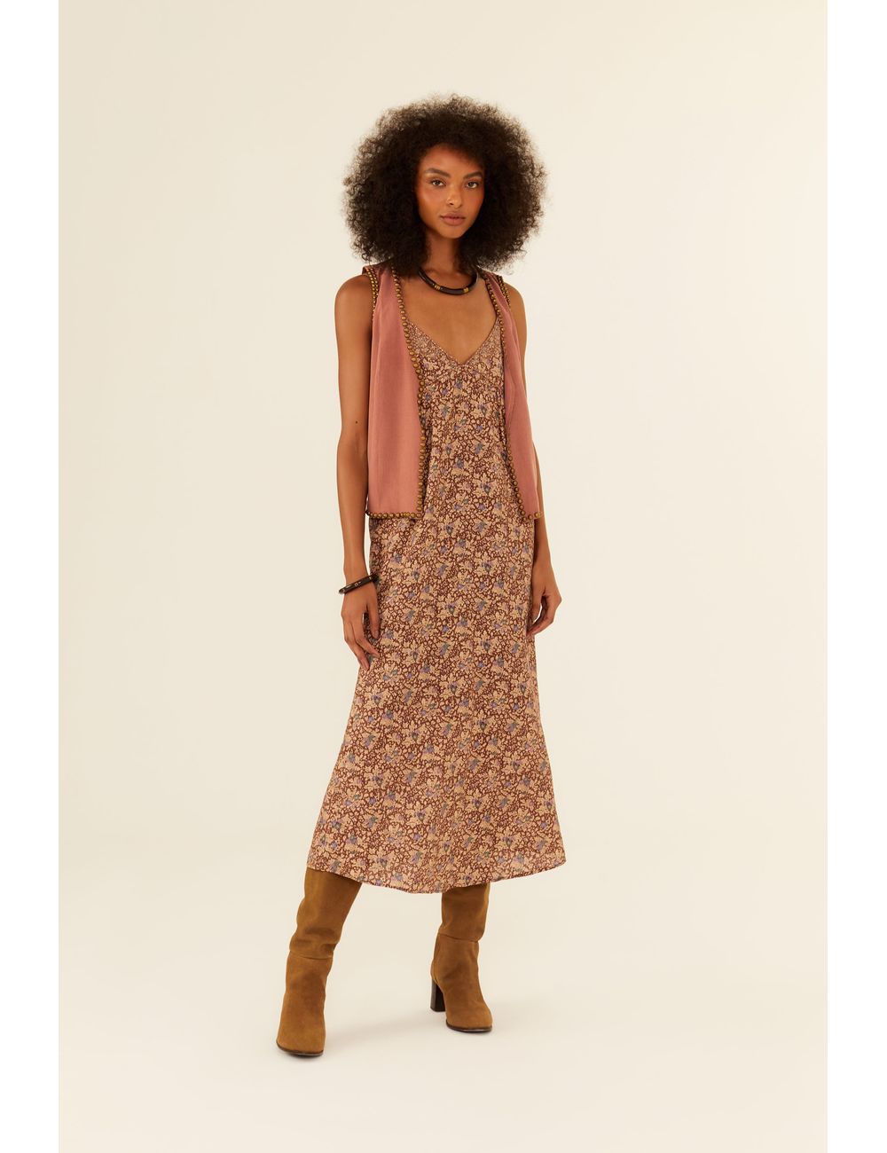 Vestido Midi Alça Estampa Fiora