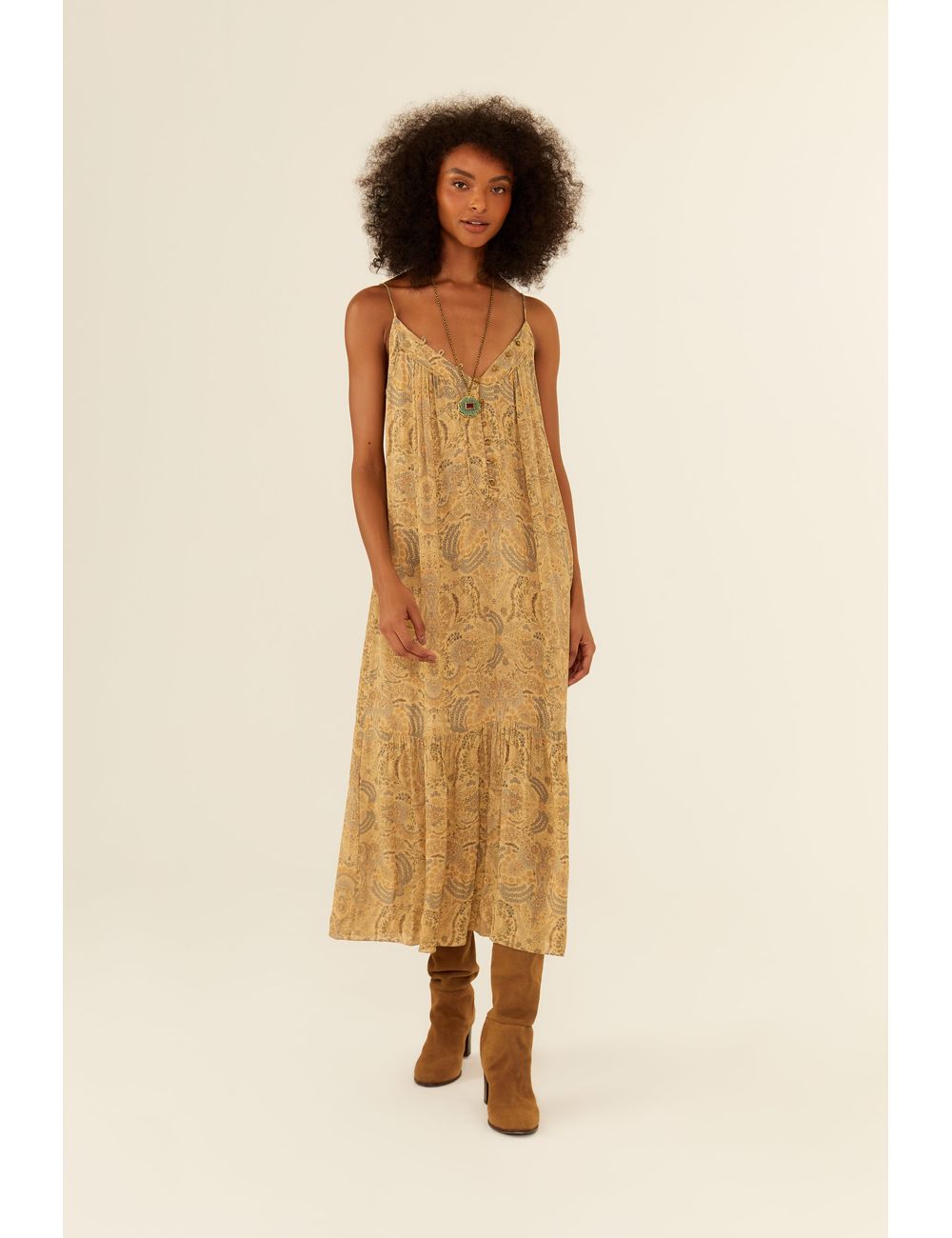 Vestido Midi Alça Ggt Estampa Relicário