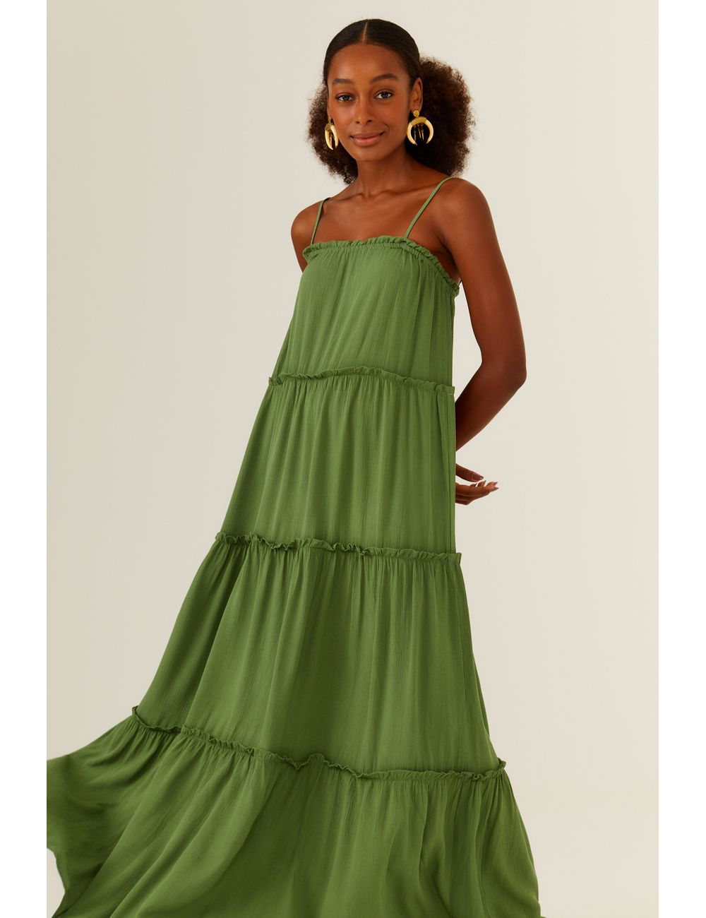 Vestido Longo Recortes Franzidos