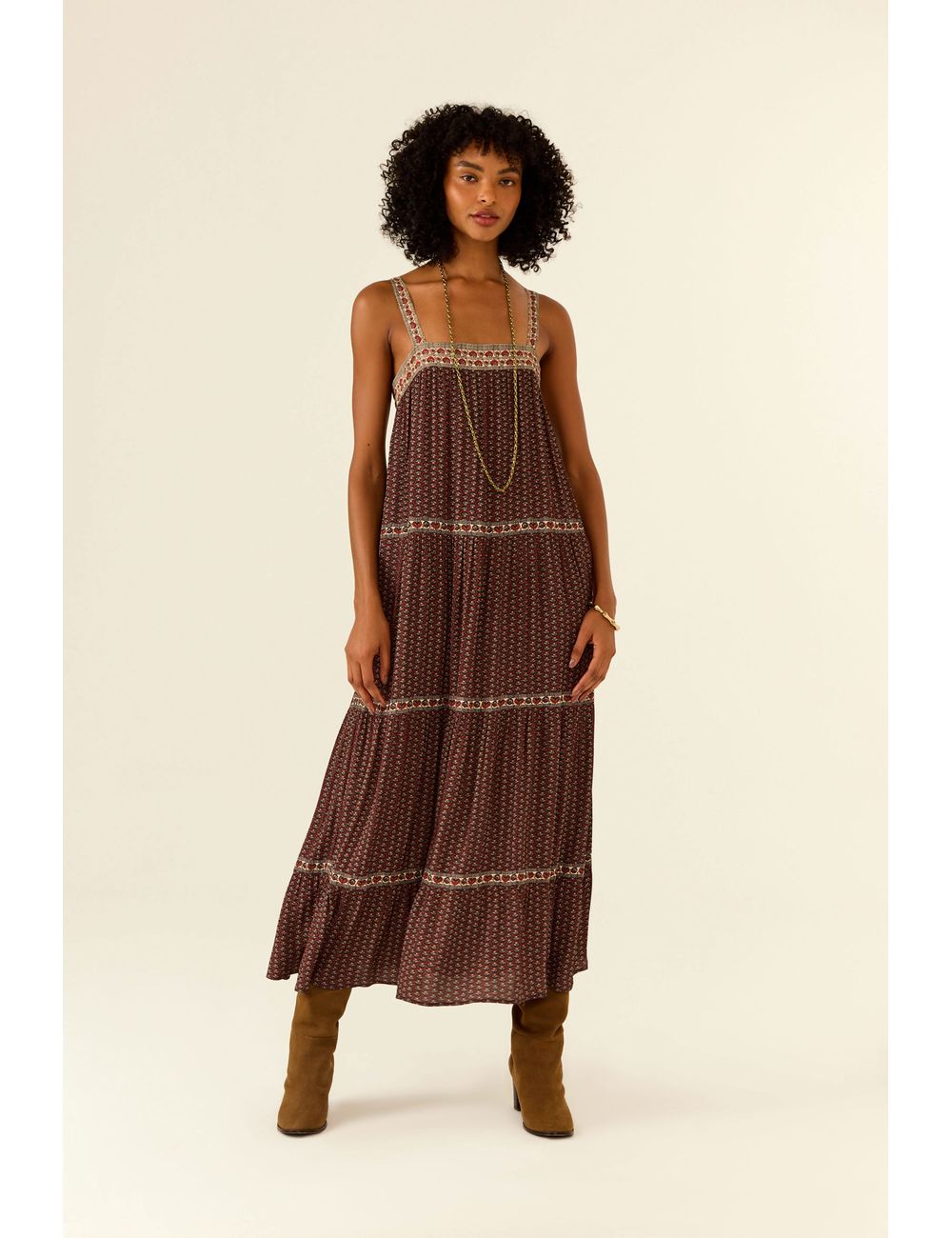 Vestido Midi Alça Estampa Martini