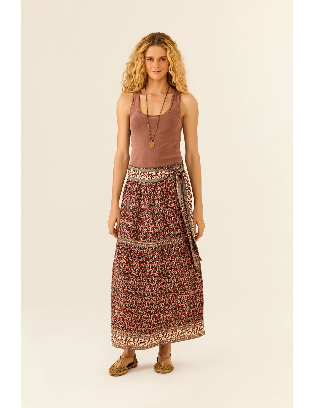 Saia Midi Pareô Estampa Bourbon