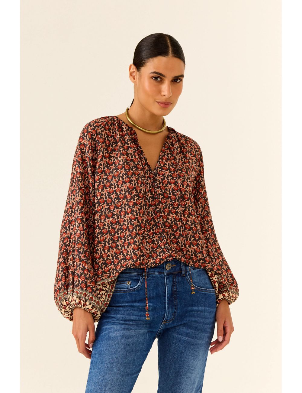 Blusa Manga Longa Estampa Bourbon