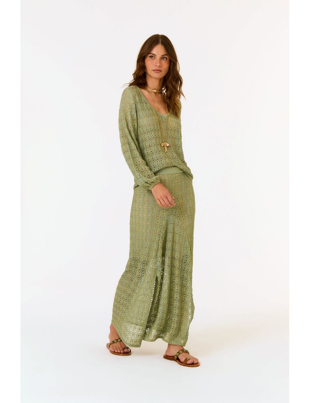 Saia Tricot Rendada Com Recortes