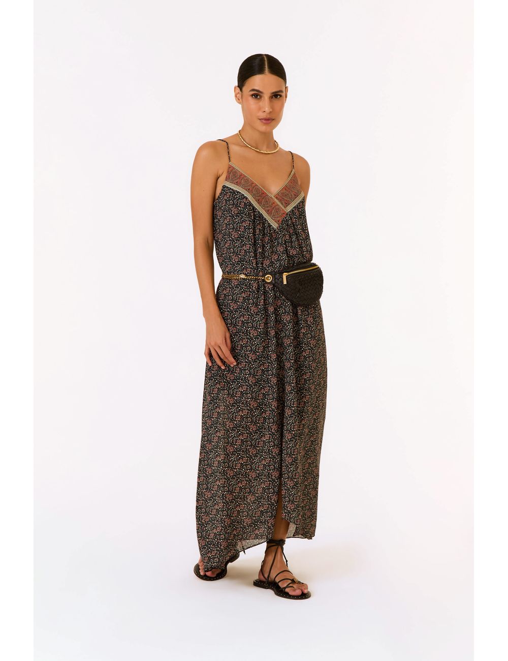 Vestido Longo Ggt Estampa Isla Preto