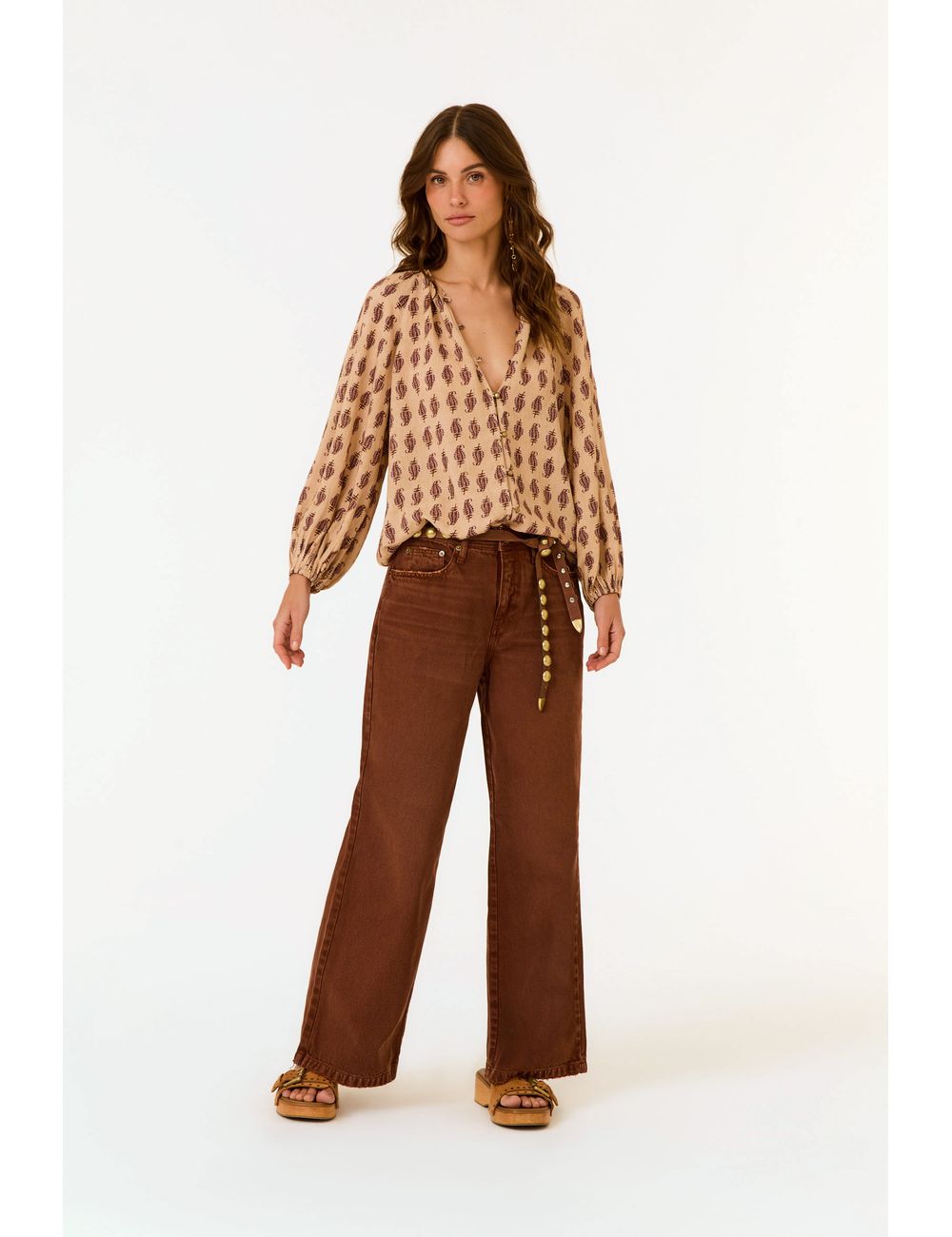 Calça Sarja Wide Leg Color Stone