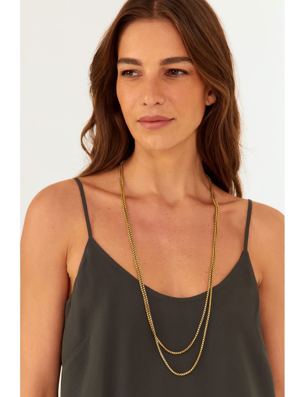 Colar Duplo Correntes – Dourado / U