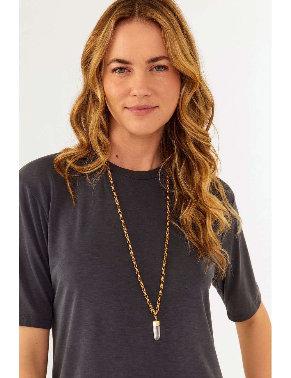 Colar Corrente Amuleto Cristal – Dourado / U