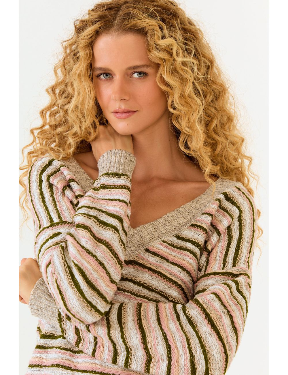 Blusa Tricot Listras Decote v