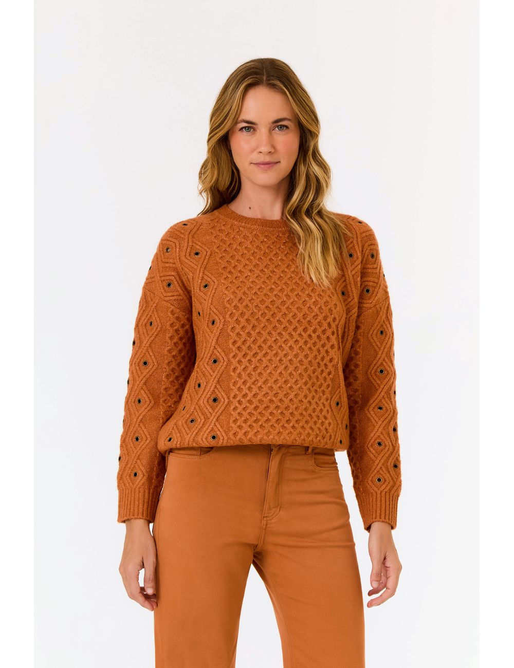 Blusa Tricot Jacquard Com Ilhós