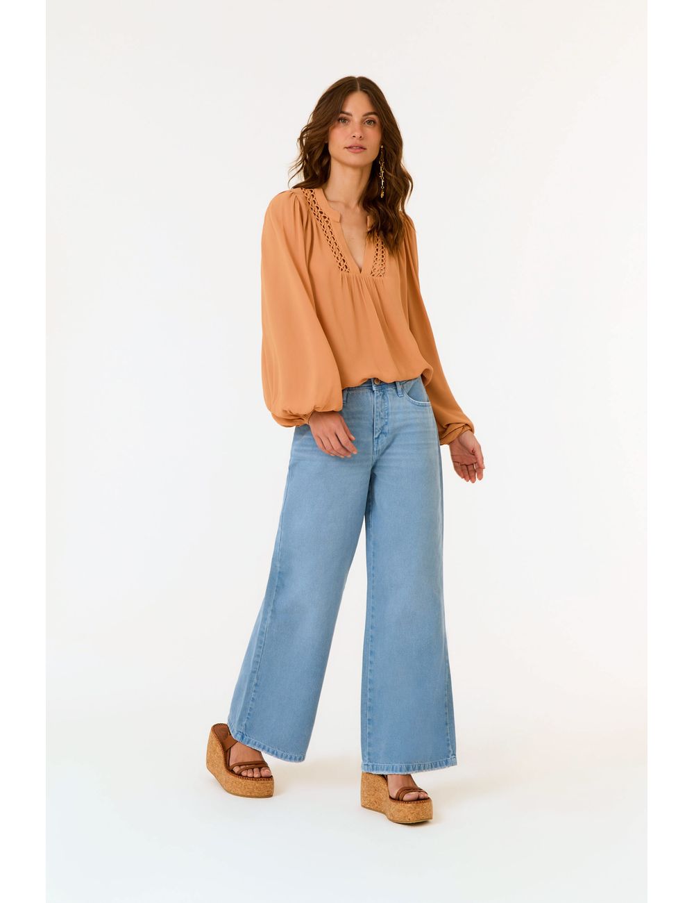 Calça Sarja Wide Leg Color Stone