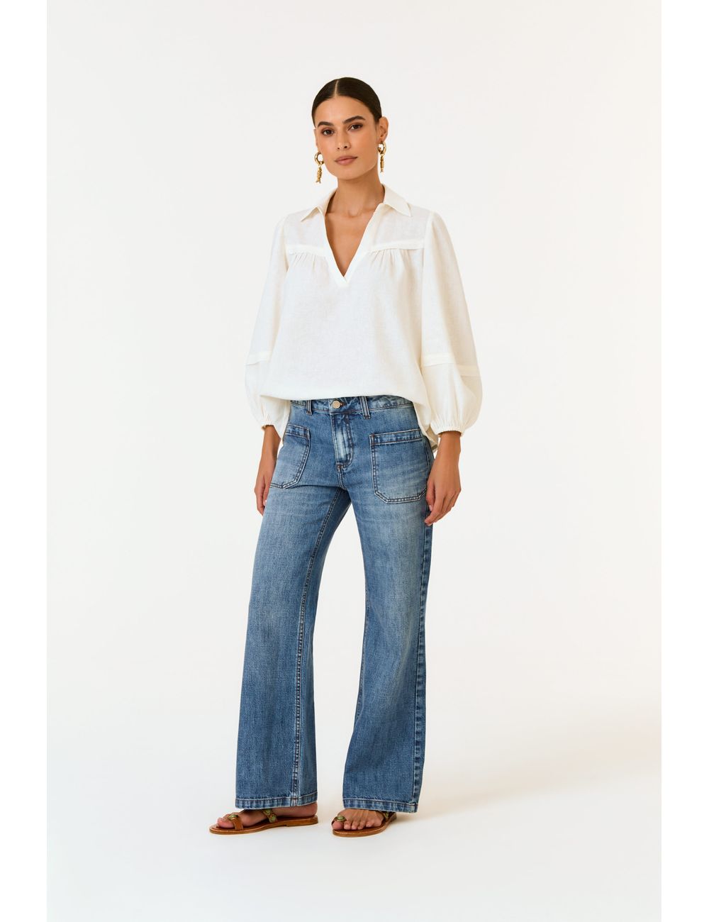 Calça Jeans Reta Used Bolsos Frente