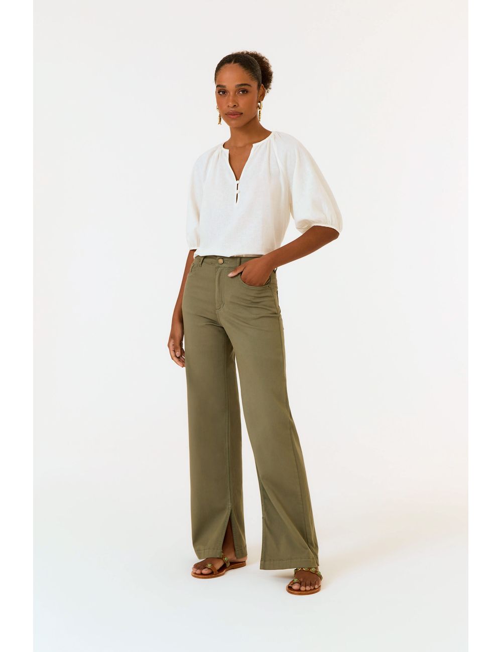 Calça Sarja Reta Fenda Soft