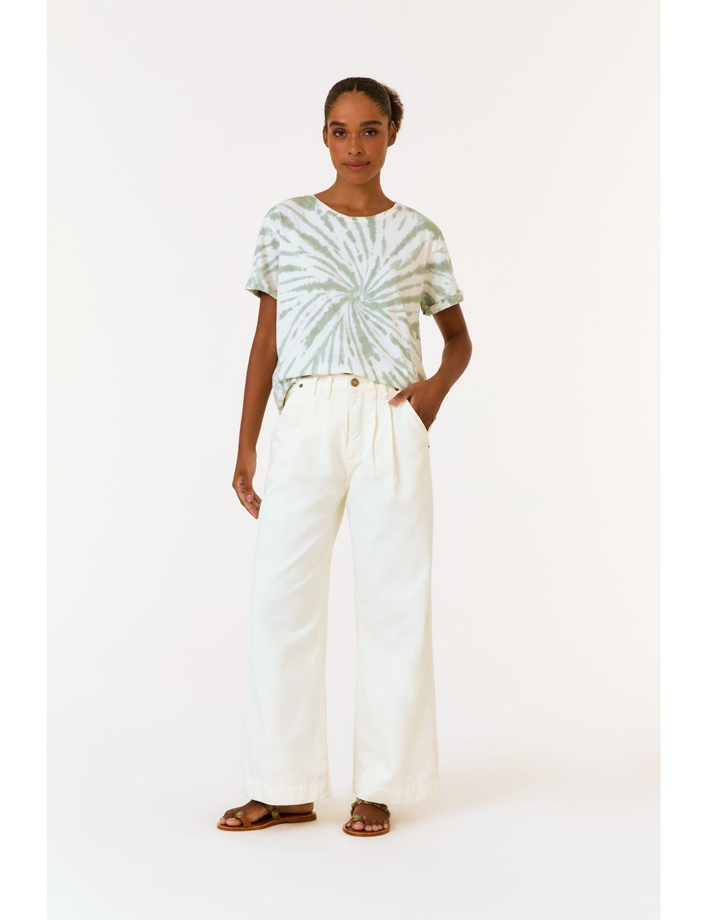 Calça Sarja Wide Leg Pregas