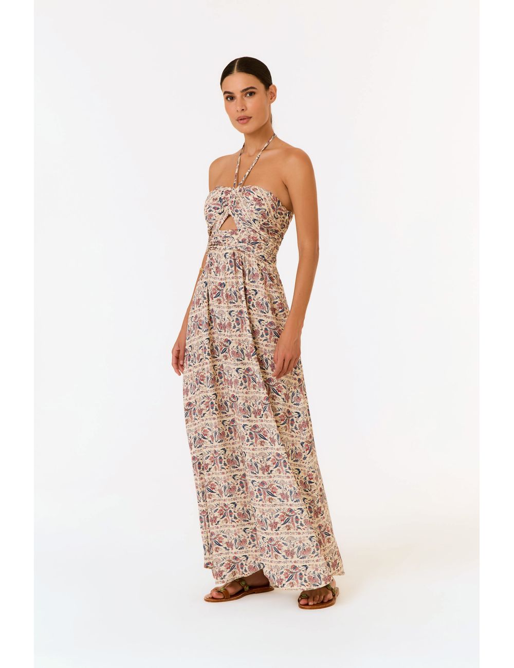 Vestido Midi Franzido Estampa Bloom