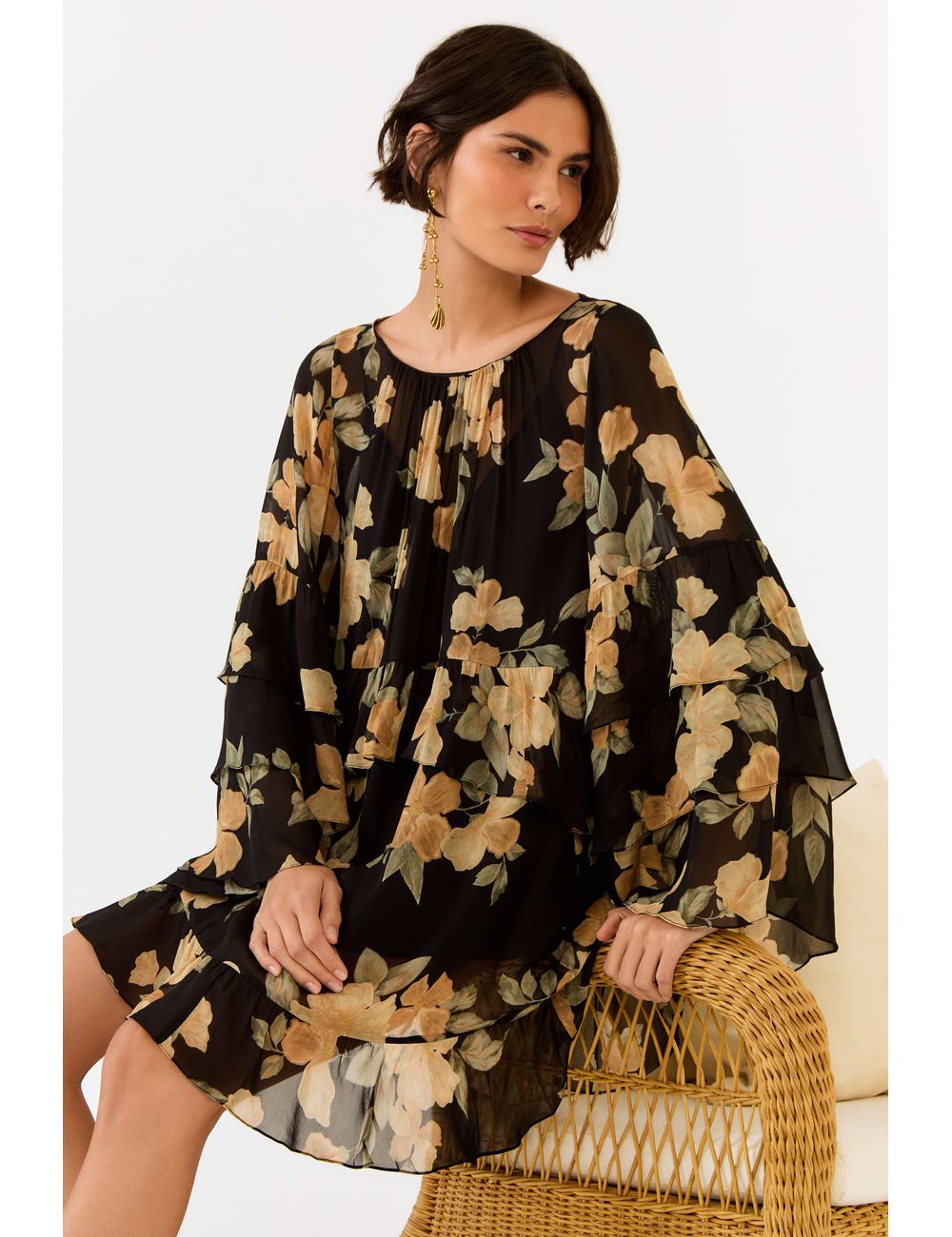 Vestido Curto Ggt Estampa Sunset Preto