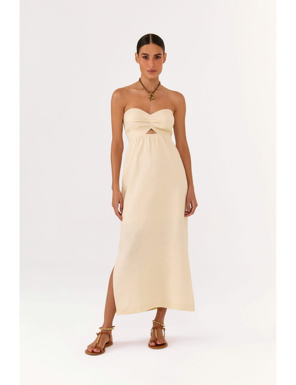 Vestido Midi Linho Sem Alça