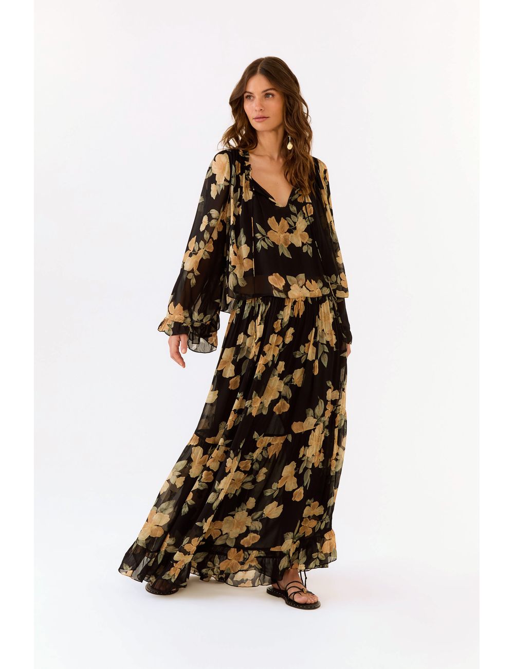 Saia Midi Ggt Estampa Sunset Preto