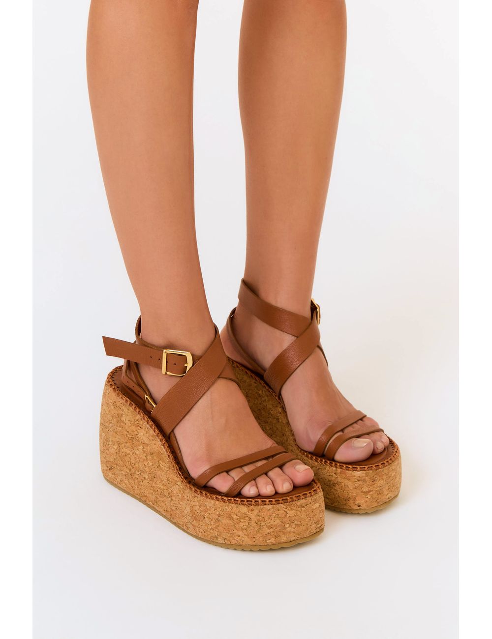 Sandália Plataforma De Couro