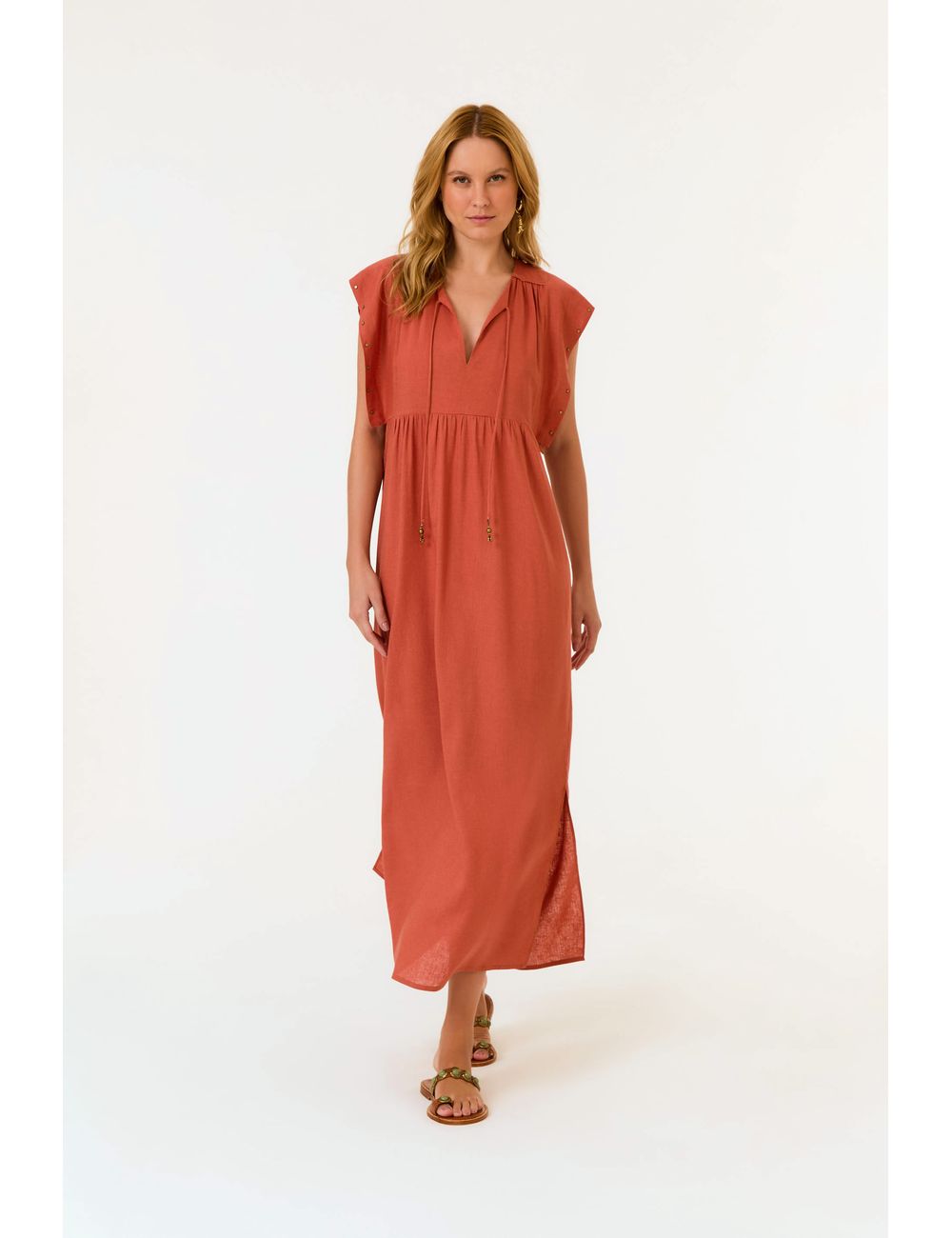 Vestido Midi Manga Tachas