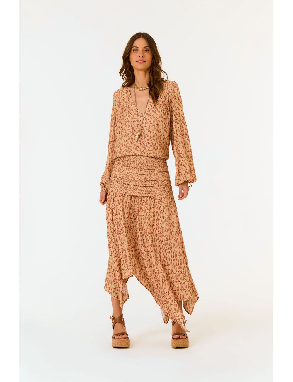 Saia Midi Pontas Estampa Mint