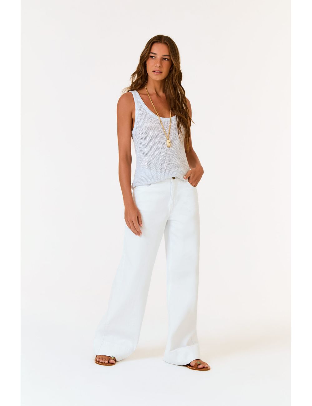 Calça Sarja Wide Leg Barra Larga