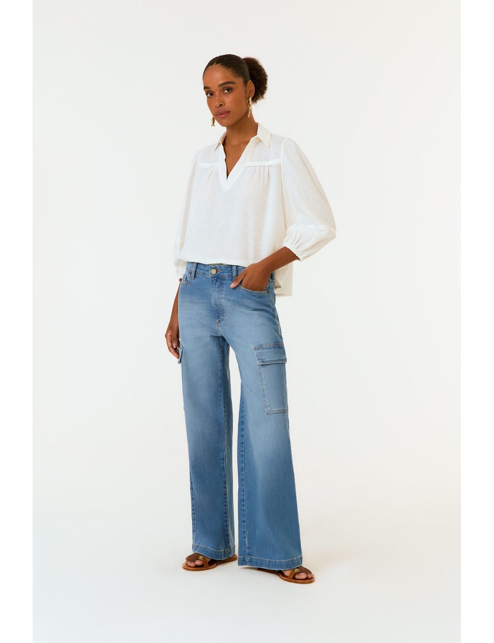 Calça Jeans Reta Cargo
