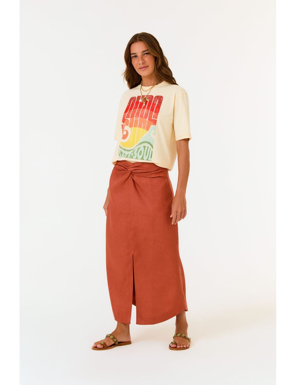 Saia Midi Torcida Linho