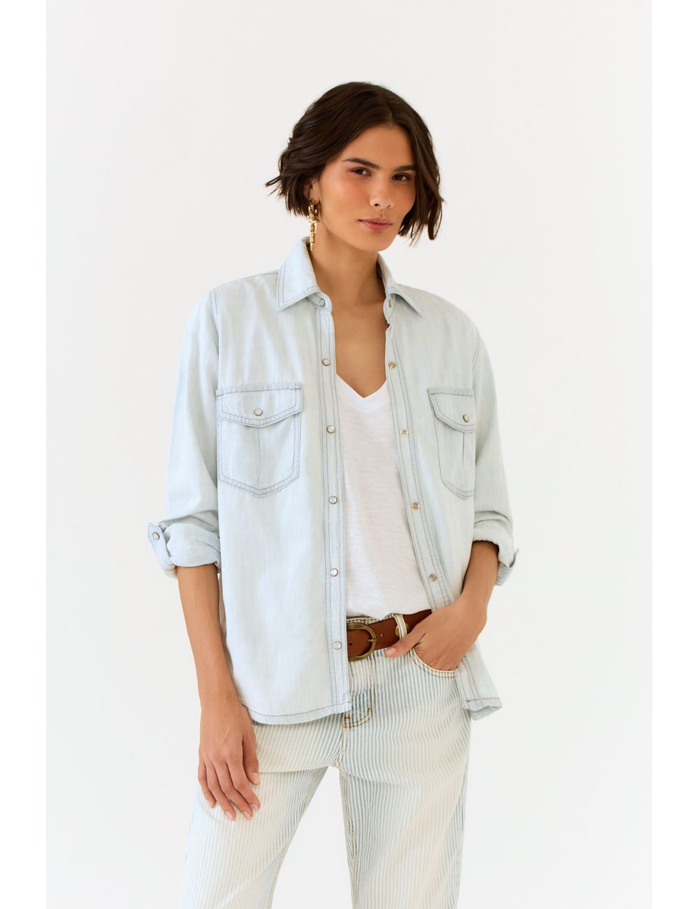Camisa Jeans Leve Pespontos