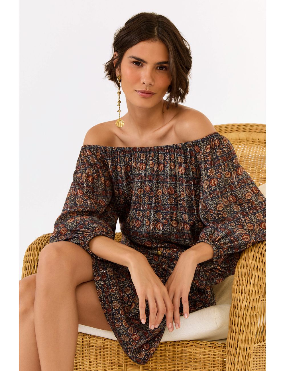 Vestido Curto Estampa Blues