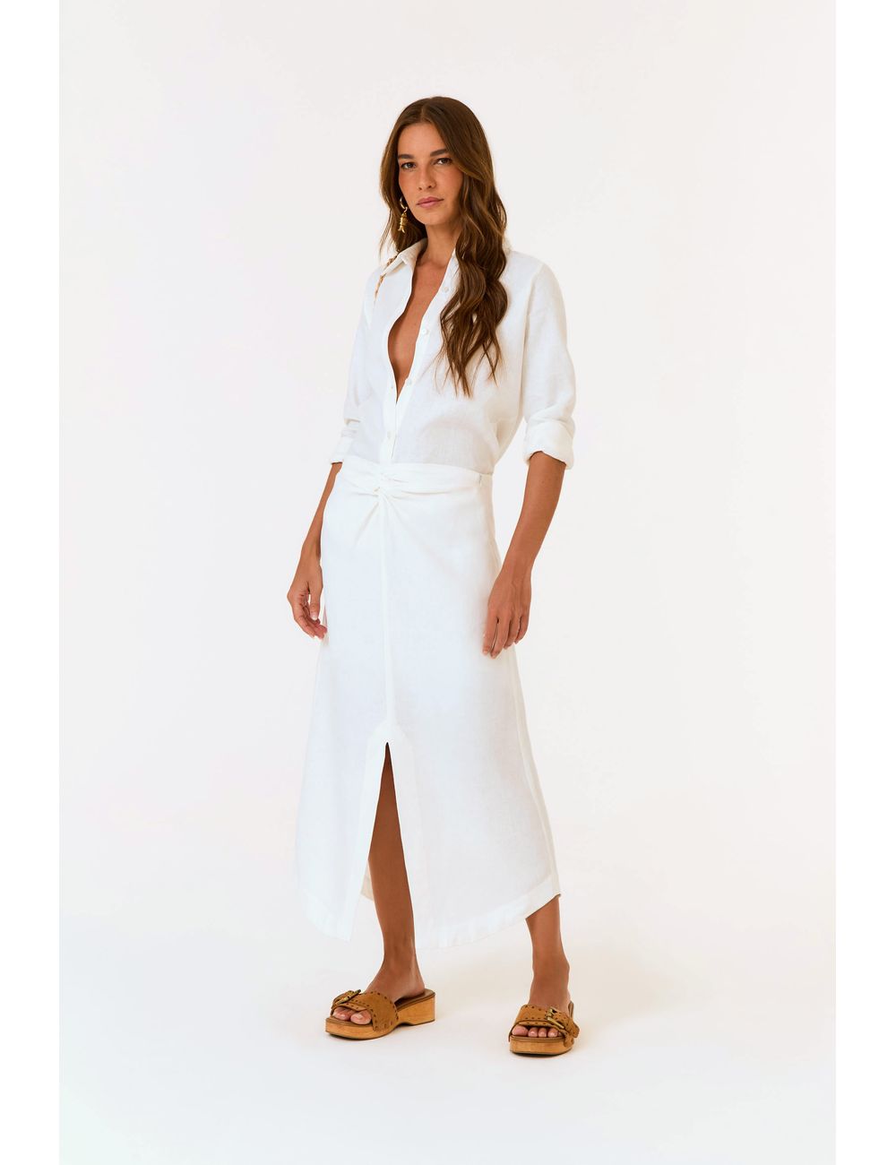 Saia Midi Torcida Linho