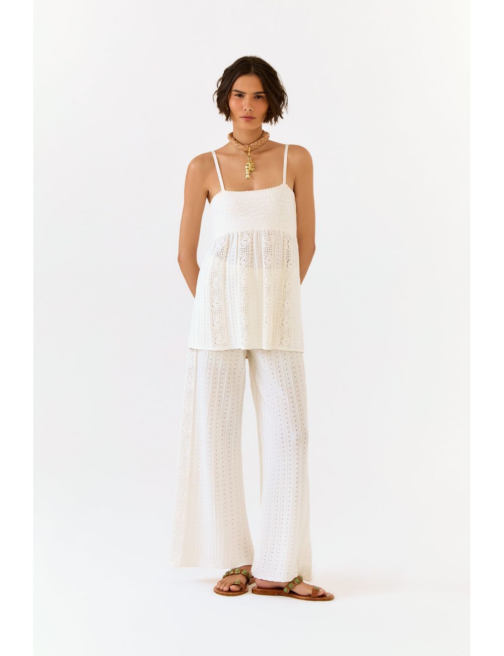 Calça Tricot Detalhe Croche Lateral