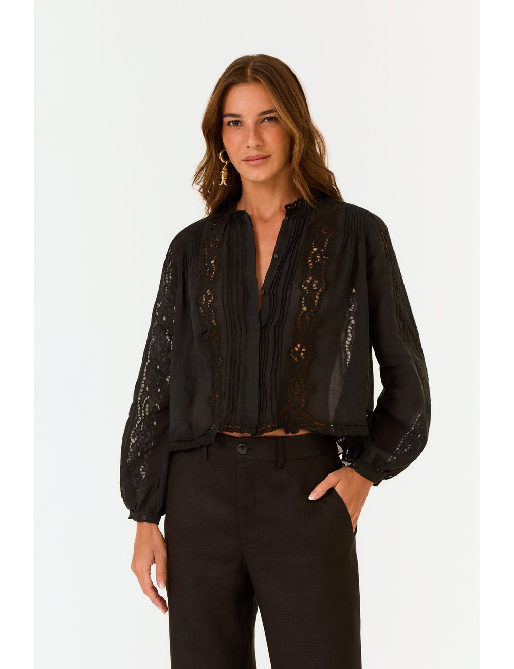 Camisa Manga Longa Bordado Richileu