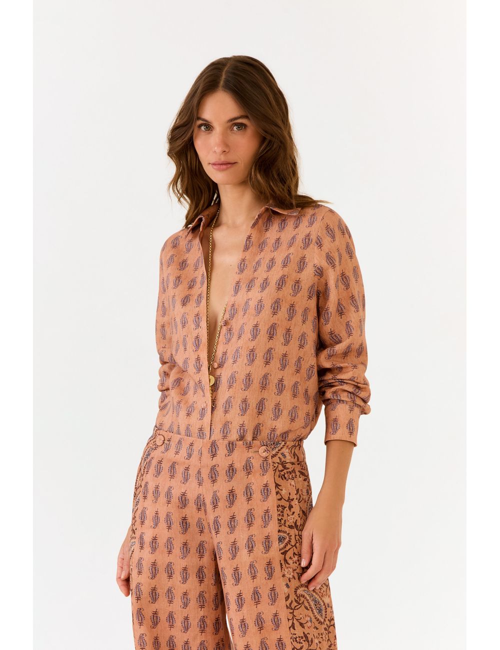 Camisa Linho Estampa Hippie Compose Ginger