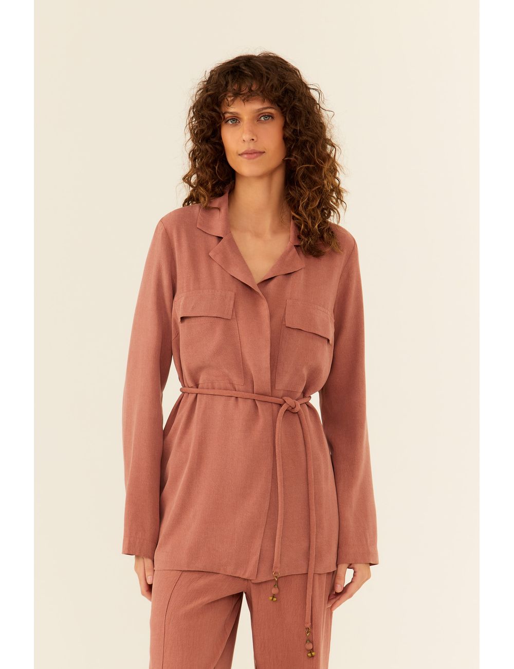 Blazer Alfaiataria Bolsos Com Cinto