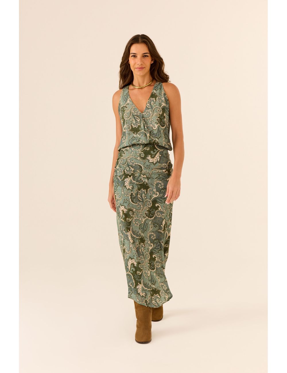 Vestido Transpasse Estampa Adorno