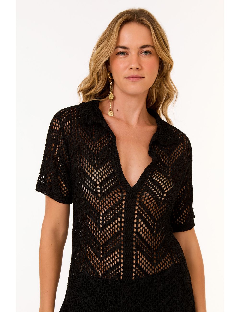Camisa Tricot Ponto Crochet