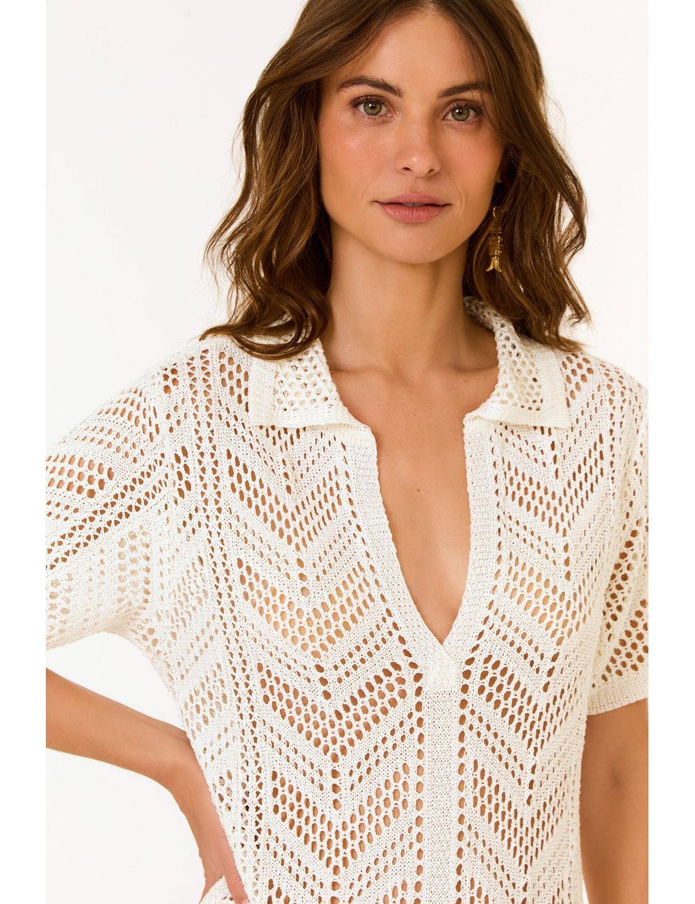 Camisa Tricot Ponto Crochet