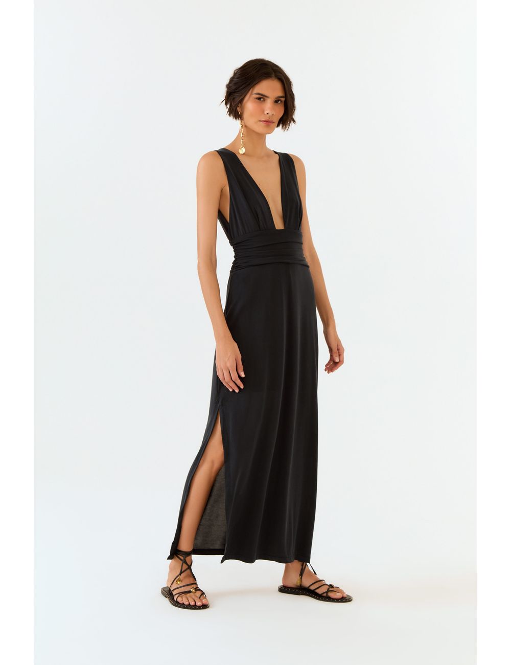 Vestido Decote Profundo Pala Franzida