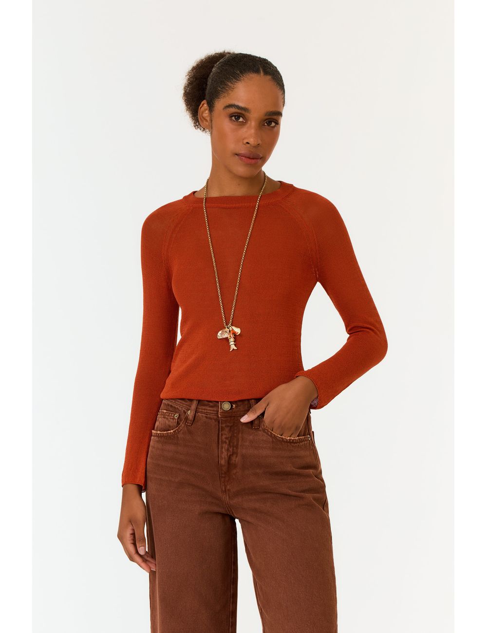 Blusa Tricot Decote Canoa Ponto Rede