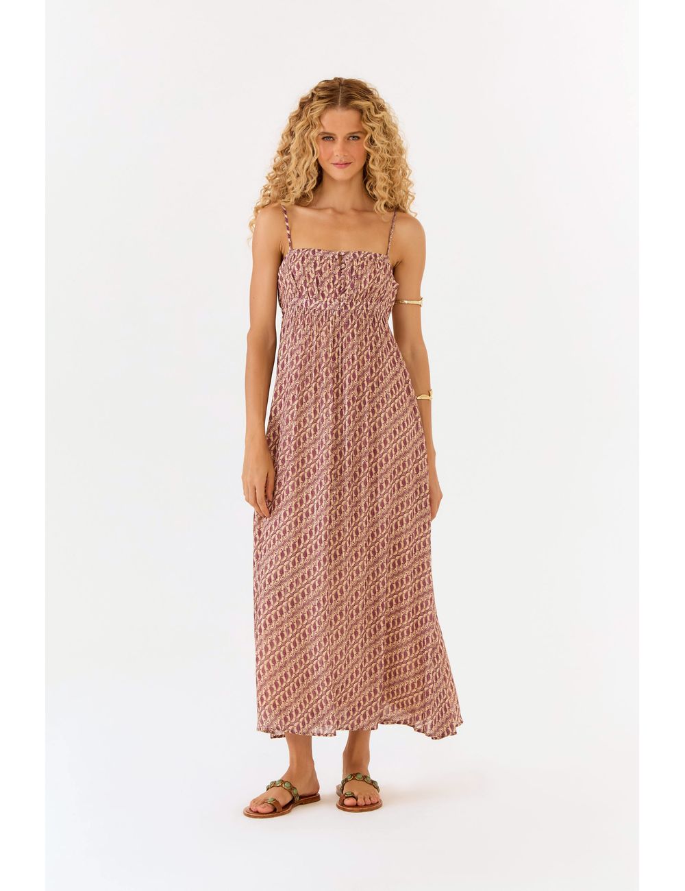 Vestido Midi Botões Estampa Batik