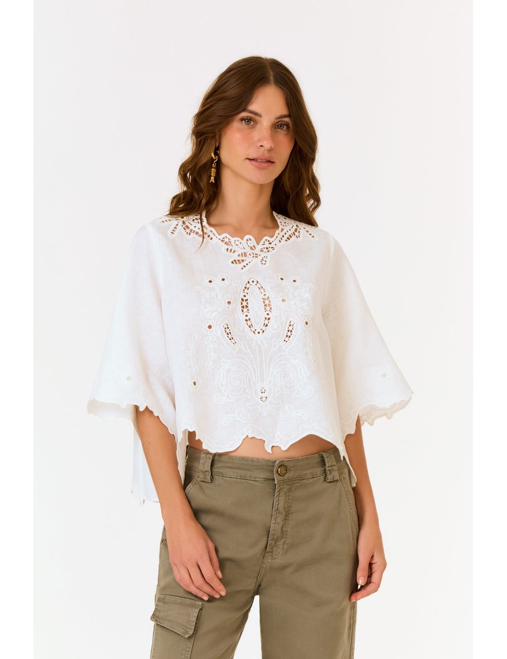 Blusa Manga Curta Bordado Richilieu